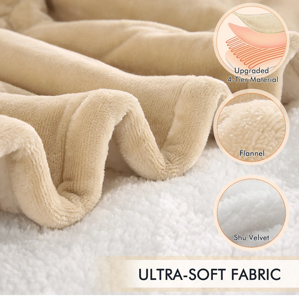 Heated Blanket Queen Size 84''X90'', Fast Heating with Dual Controllers Electric Blanket, 10 Heating Levels, 10H Timer, Preheat Function - Beige