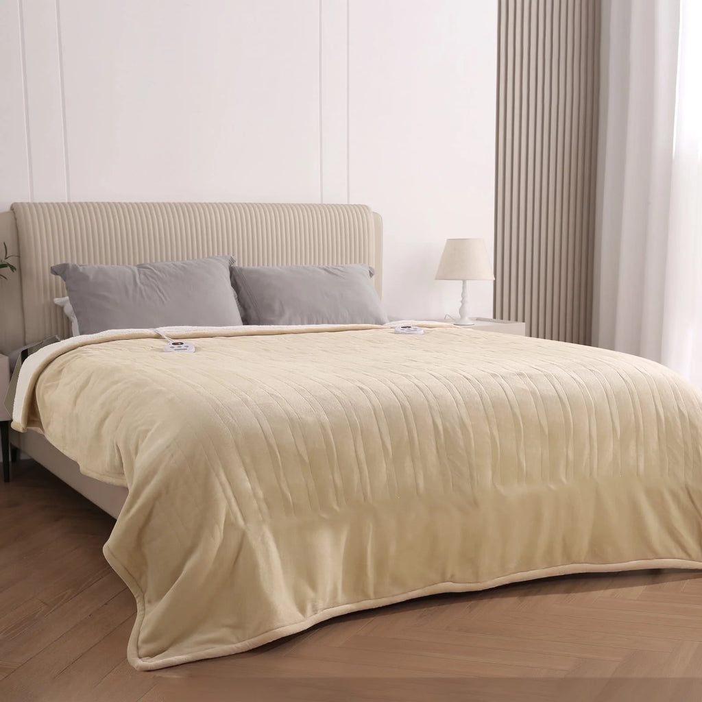 Heated Blanket Queen Size 84''X90'', Fast Heating with Dual Controllers Electric Blanket, 10 Heating Levels, 10H Timer, Preheat Function - Beige