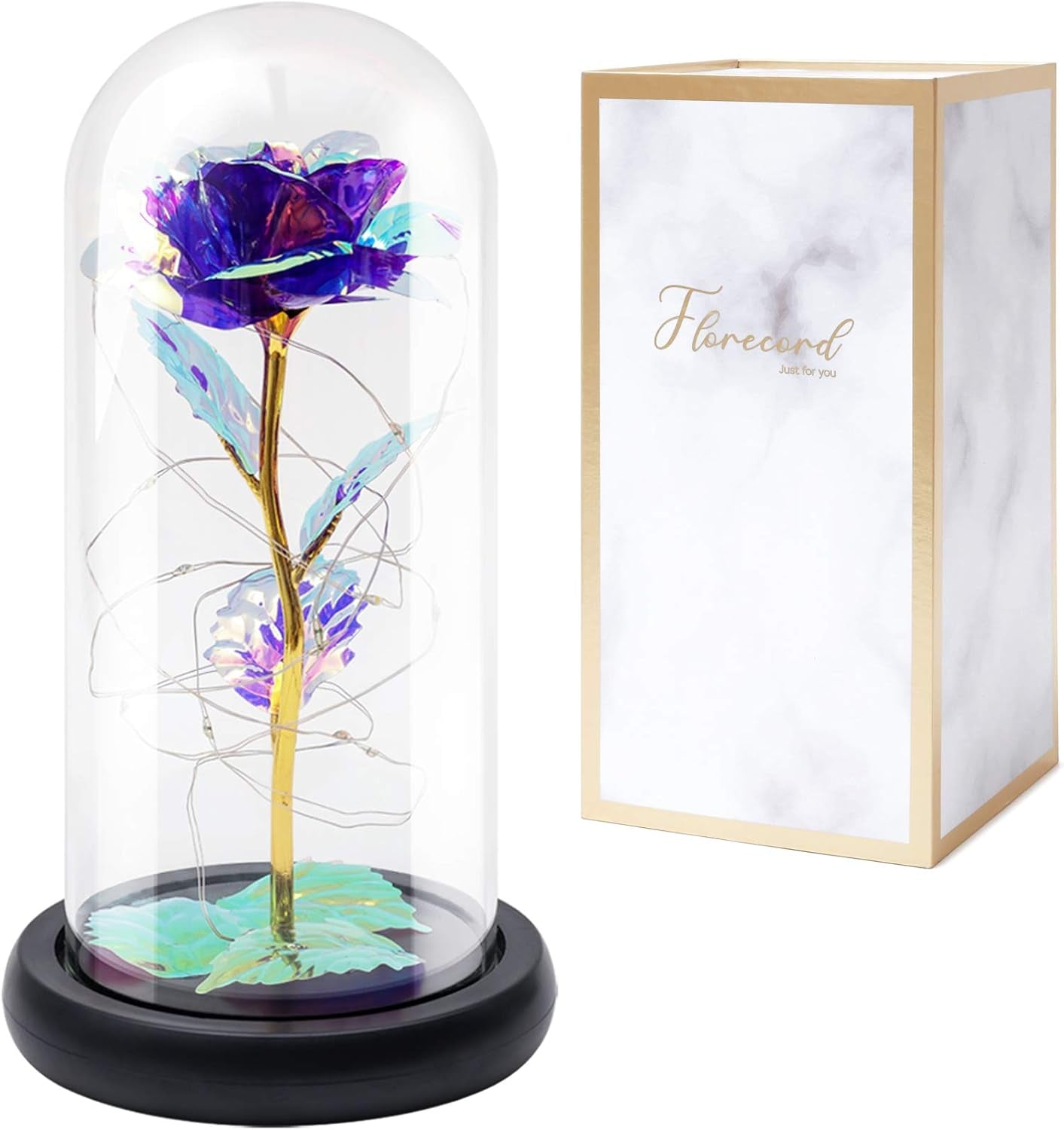 Beauty and the Beast Rose Gift Enchanted Colorful Led Galaxy Crystal Rose Flower Light in Glass Dome, Unique Gifts for Her, Women, Valentine'S Day, Mom, Mother'S Day, Birthday, Christmas