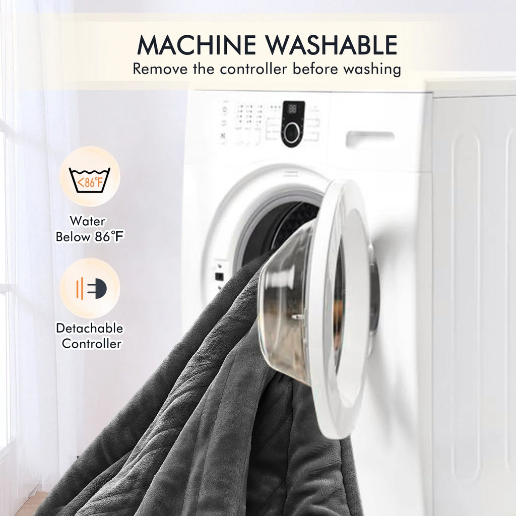 Heated Blanket Queen Size 84''X90'', Fast Heating with Dual Controllers Electric Blanket, 10 Heating Levels, 10H Timer, Preheat Function - Gray