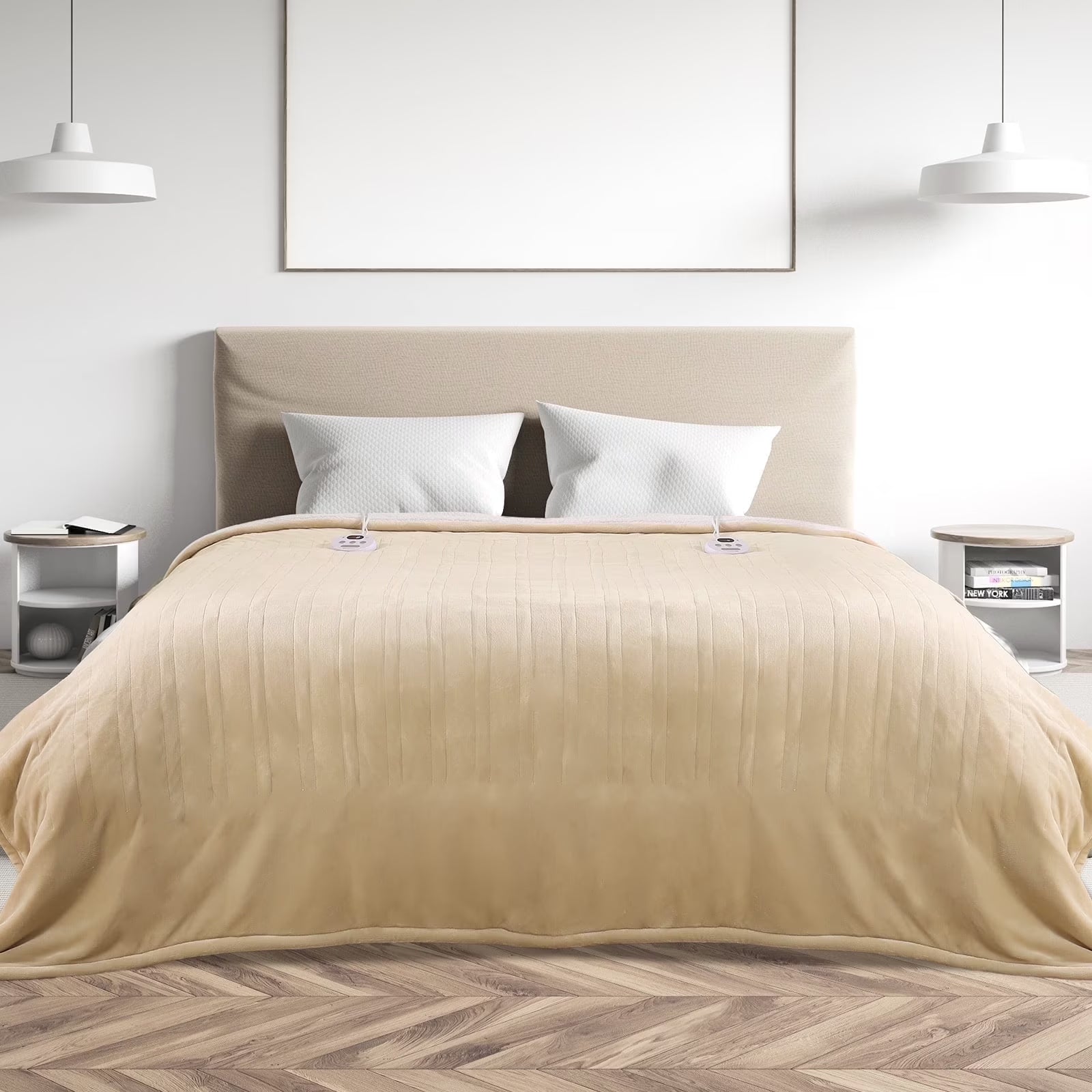 Heated Blanket Queen Size 84''X90'', Fast Heating with Dual Controllers Electric Blanket, 10 Heating Levels, 10H Timer, Preheat Function - Beige