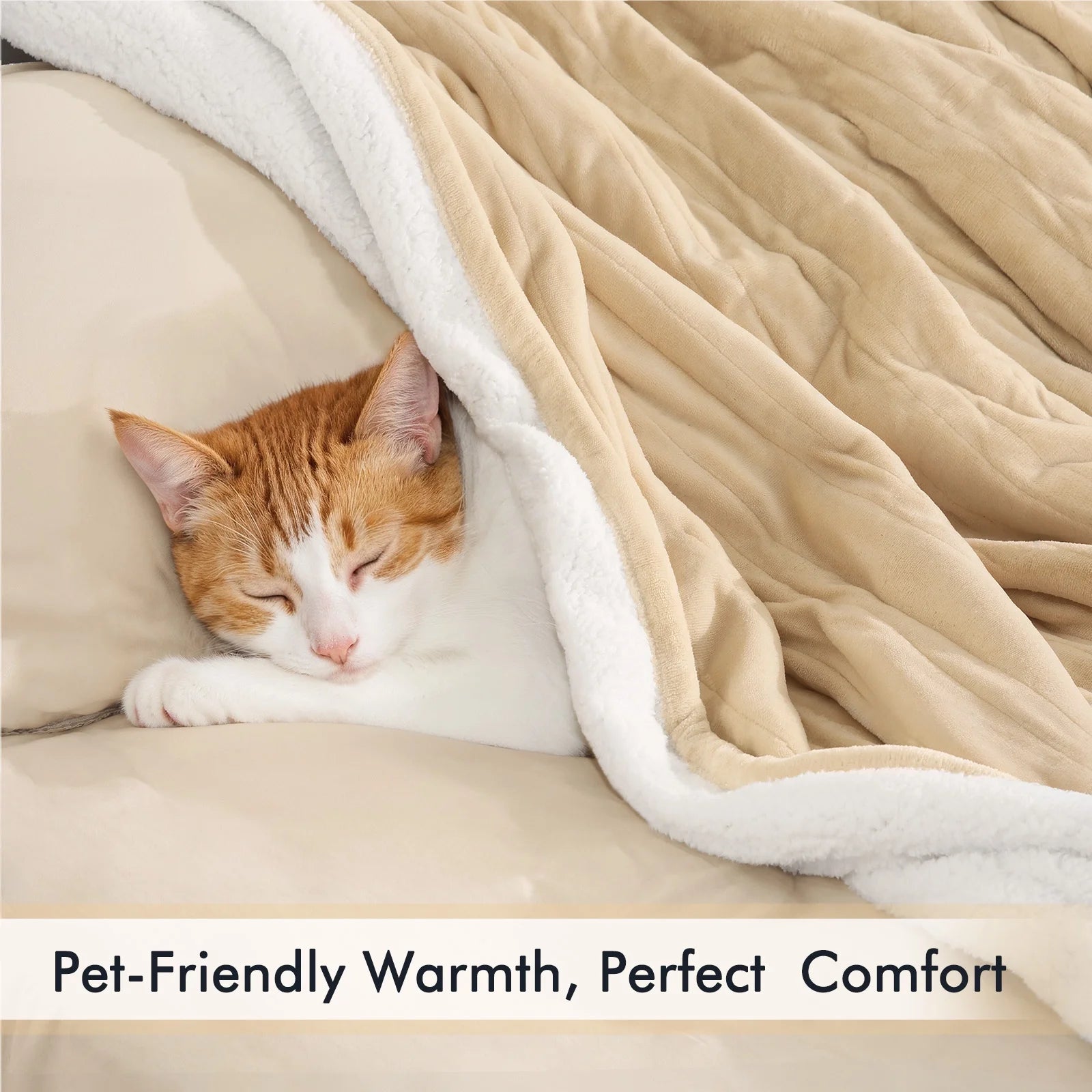 Heated Blanket Queen Size 84''X90'', Fast Heating with Dual Controllers Electric Blanket, 10 Heating Levels, 10H Timer, Preheat Function - Beige