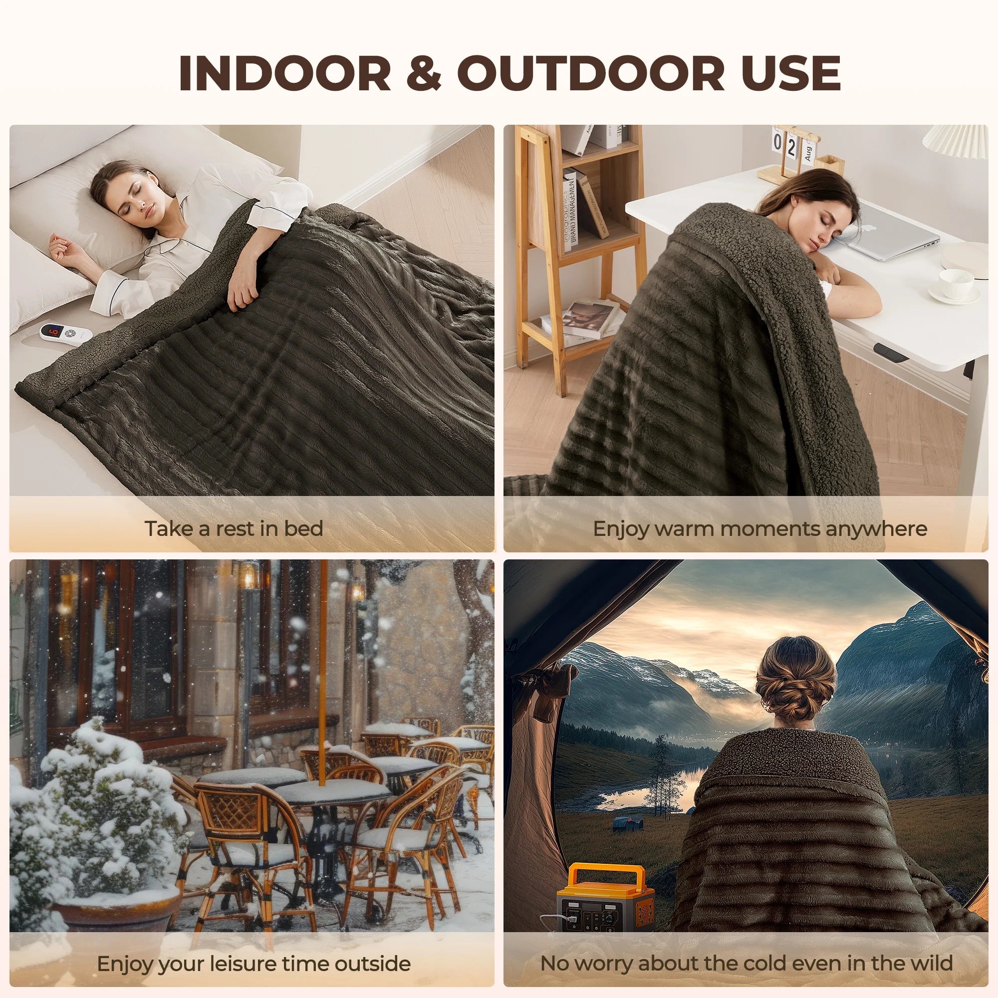 Electric Throw Blanket Extra Large Size, 50" X 72" Soft Faux Fur Heated Throw Blanket, 6 Heating Levels, 4 Hours Timer - Brown