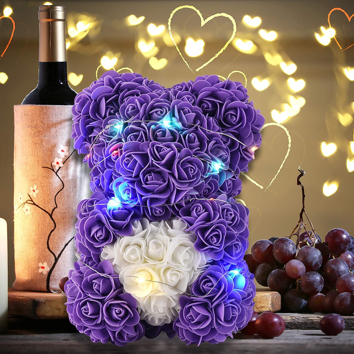 Mothers Day Rose Bear Gifts for Women, Rose Teddy Bear Gifts for Women- over 300 Flowers on Every Rose Flower Bear,Rose Bear Gifts for Mom, Birthday Gifts for Girlfriend Daughter(Purple)