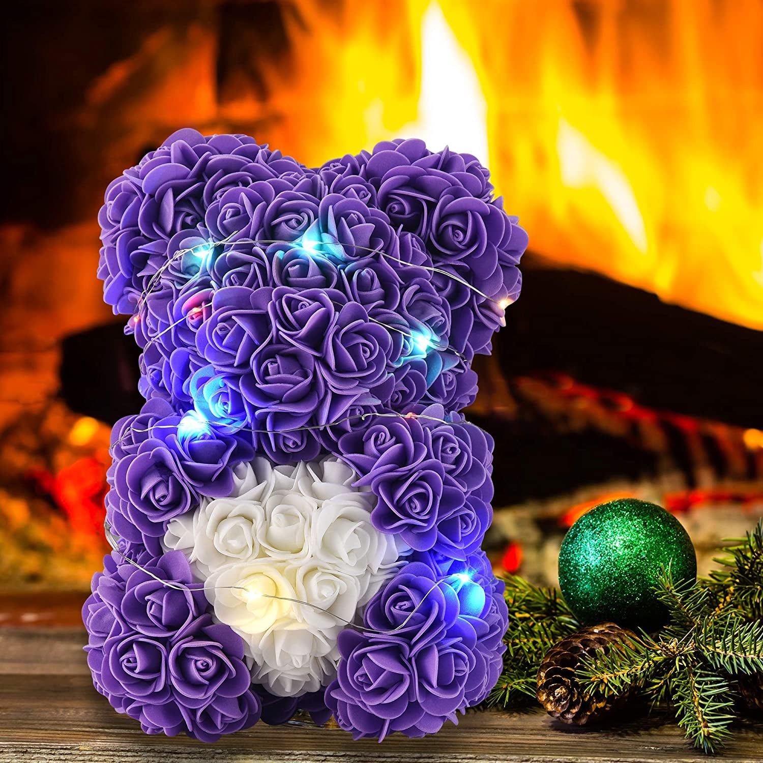 Mothers Day Rose Bear Gifts for Women, Rose Teddy Bear Gifts for Women- over 300 Flowers on Every Rose Flower Bear,Rose Bear Gifts for Mom, Birthday Gifts for Girlfriend Daughter(Purple)