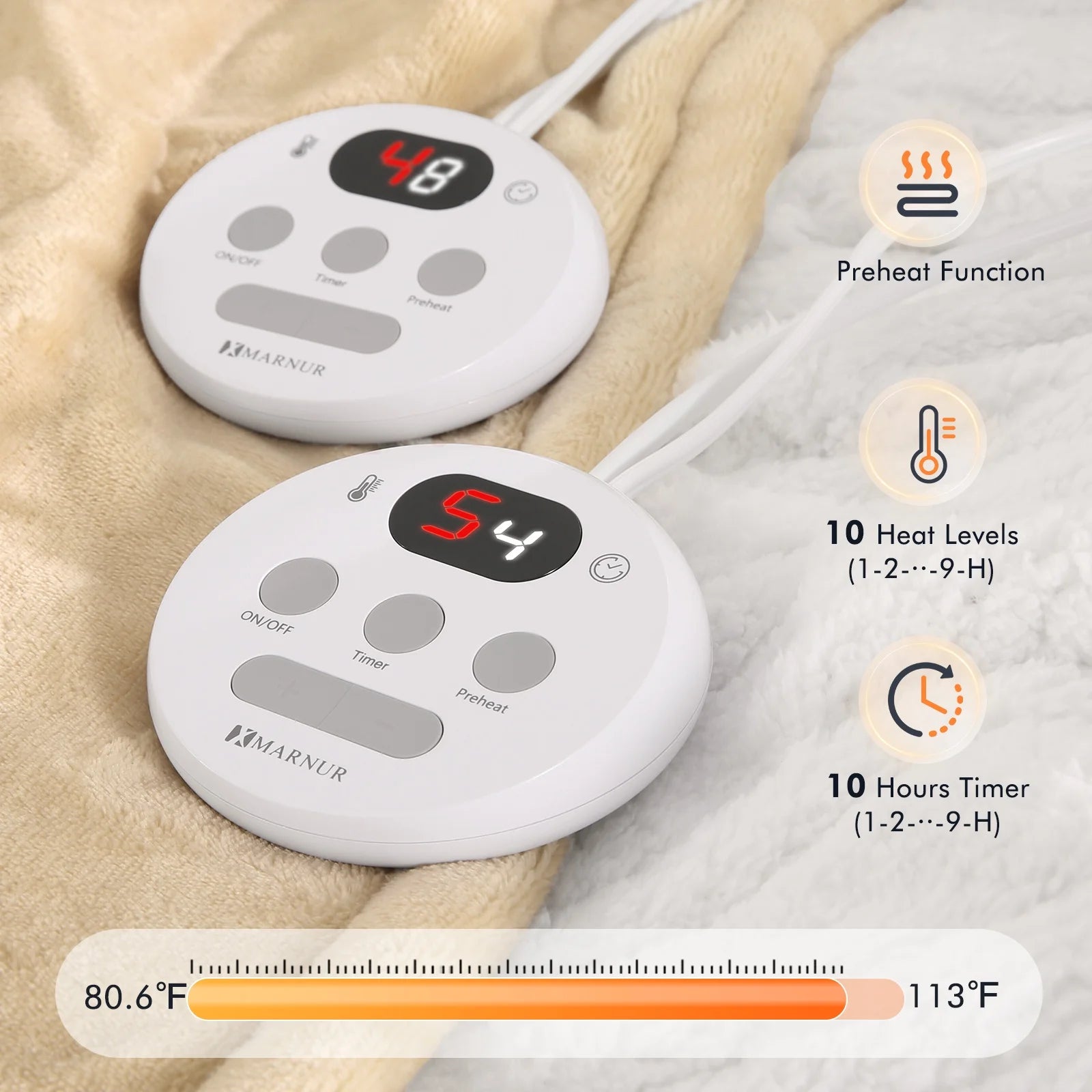 Heated Blanket Queen Size 84''X90'', Fast Heating with Dual Controllers Electric Blanket, 10 Heating Levels, 10H Timer, Preheat Function - Beige