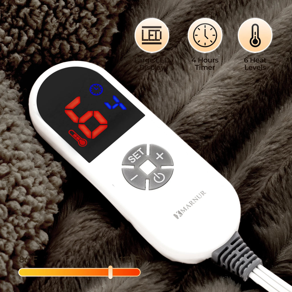 Electric Throw Blanket Extra Large Size, 50" X 72" Soft Faux Fur Heated Throw Blanket, 6 Heating Levels, 4 Hours Timer - Brown