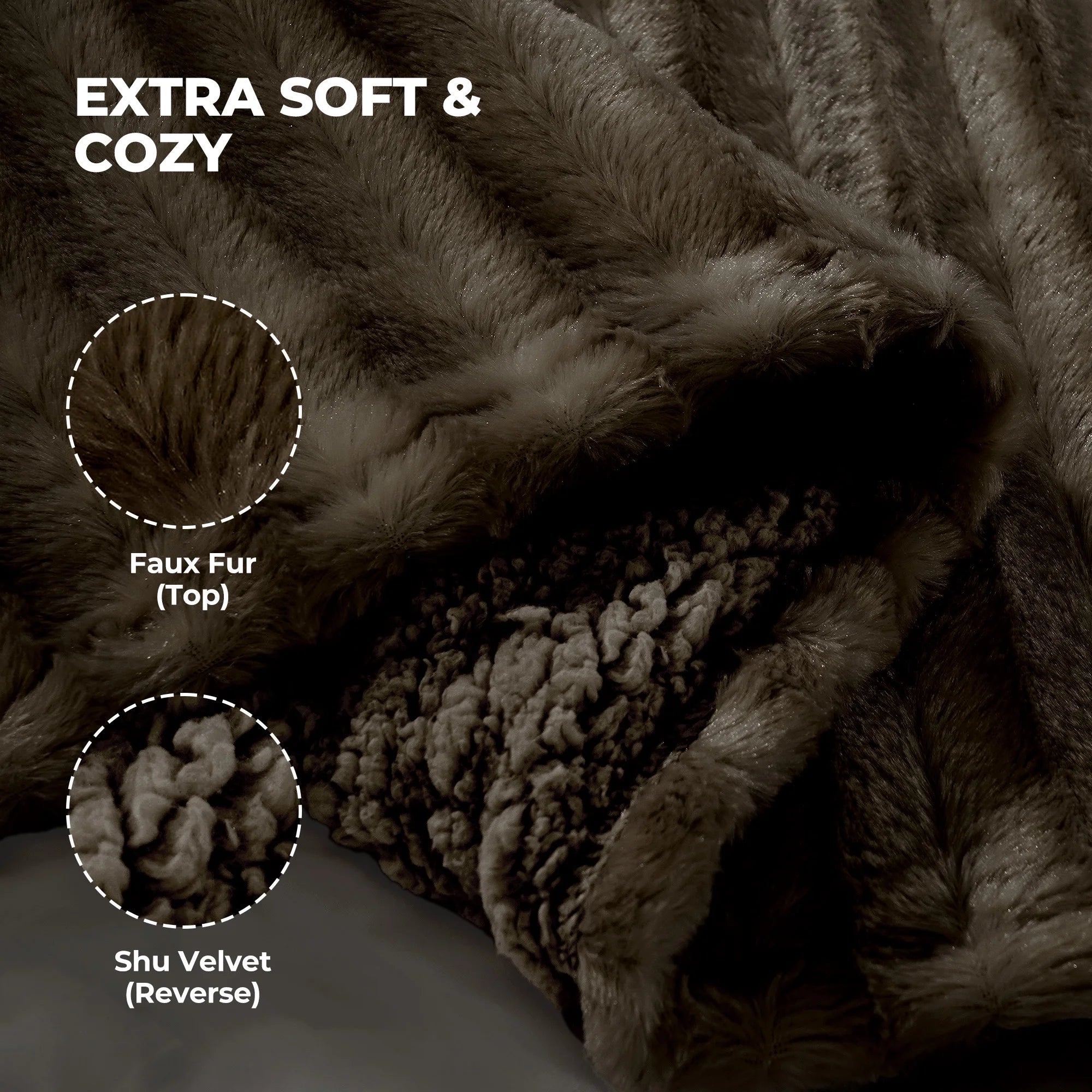 Electric Throw Blanket Extra Large Size, 50" X 72" Soft Faux Fur Heated Throw Blanket, 6 Heating Levels, 4 Hours Timer - Brown