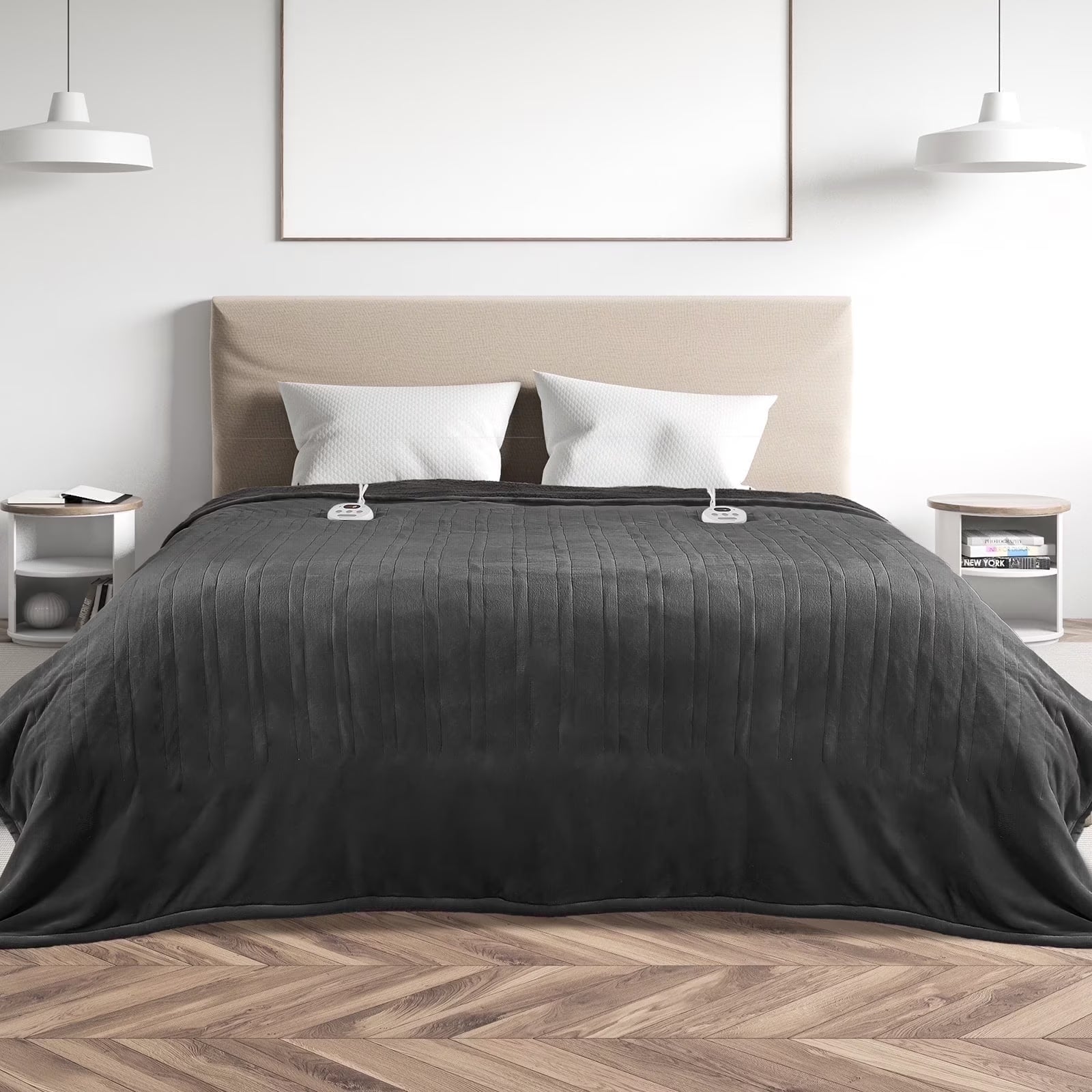 Heated Blanket Queen Size 84''X90'', Fast Heating with Dual Controllers Electric Blanket, 10 Heating Levels, 10H Timer, Preheat Function - Gray